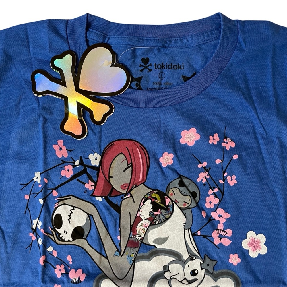 Tokidoki Red Hair Cloud Girl w/ Geisha Arm Tattoo Teens’ Large Blue Shirt NWT - Picture 3 of 5